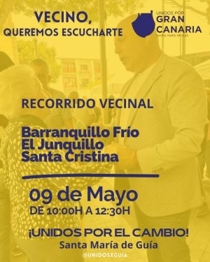 Gu&iacute;a: Felipe P&eacute;rez (UxGC-Gu&iacute;a) recorre este s&aacute;bado Barranquillo Fr&iacute;o, El Junquillo y Santa Cristina para recoger propuestas vecinales &ldquo;de t&uacute; a t&uacute;&rdquo;