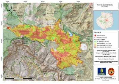 Solo 113 de las 431 hect&aacute;reas del incendio de Tejeda presentan afecci&oacute;n de alta intensidad