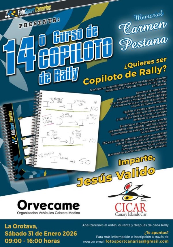 Automovilismo: Cartel 14&ordm; Curso Copiloto en Tenerife 2026