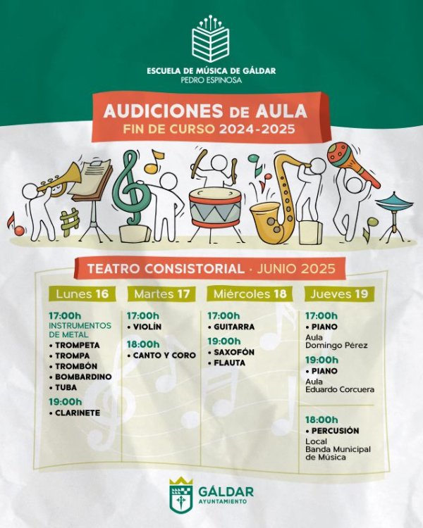 La Escuela Municipal de Música de Gáldar cierra el curso con nueve audiciones del 16 al 19 de junio