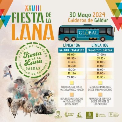 G&aacute;ldar habilita cuatro aparcamientos especiales y Global refuerza la L&iacute;nea 106 para la Fiesta de la Lana del jueves 30 de mayo