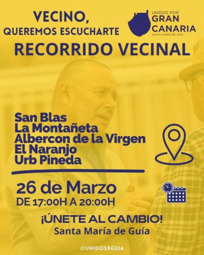 Guía: UxGC-Guía realizará un recorrido vecinal por varios barrios el próximo jueves, 26 de marzo