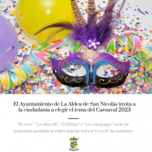 El Ayuntamiento de La Aldea de San Nicolás invita a la ciudadanía a elegir el tema del Carnaval 2023
