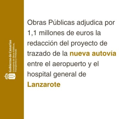 Obras P&uacute;blicas adjudica por 1,1 millones la redacci&oacute;n del proyecto de trazado de la nueva autov&iacute;a de Lanzarote