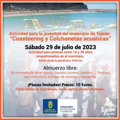 Tejeda: Actividad para la juventud del municipio &quot;Coasteering y Colchonetas acuáticas&quot;