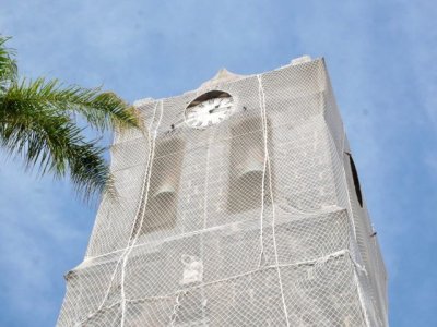 Patrimonio Cultural realiza trabajos de protecci&oacute;n en la torre de la Iglesia de El Salvador