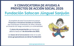 La Fundación Satocan Júnguel Sanjuán Lanza su X Convocatoria de Ayudas para Proyectos de Infancia y Juventud Vulnerable