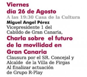 Villa de Firgas: el viernes día 26 se suspende la charla del Vicepresidente del Cabildo, Miguel Ángel Pérez