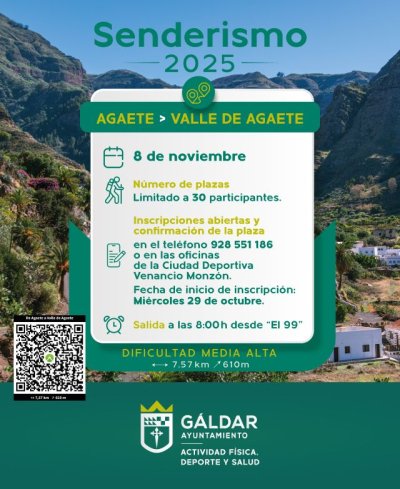 G&aacute;ldar: El programa de senderos de la Concejal&iacute;a de Deportes contin&uacute;a el 8 de noviembre con una ruta desde Agaete