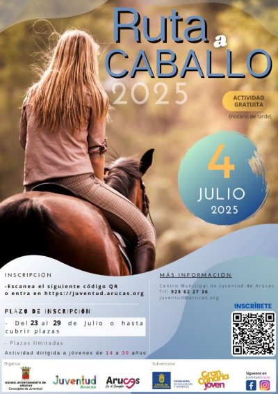 Arucas: La Concejalía de Juventud pone en marcha, dentro de la campaña de verano, la actividad ruta y cuidados del caballo