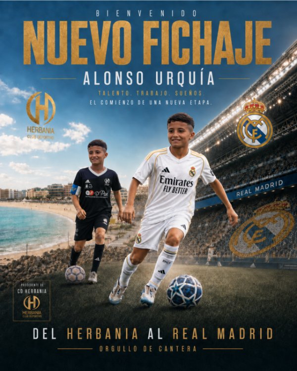 Fuerteventura: La cantera del CD Herbania vuelve a hacer historia con el fichaje de Alonso Urqu&iacute;a por el Real Madrid