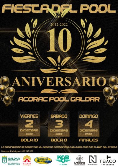G&aacute;ldar: El Club Acorac Pool G&aacute;ldar cumple 10 a&ntilde;os y lo celebra organizando un Torneo