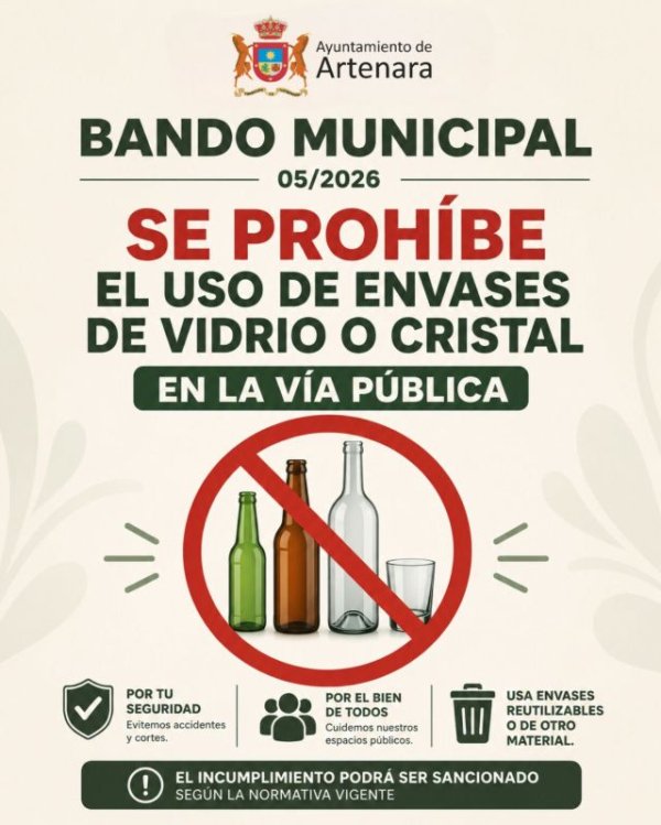 Artenara: Prohibici&oacute;n de utilizar o portar vasos y envases de vidrio o cristal en determinados espacios durante las Fiestas de La Cuevita