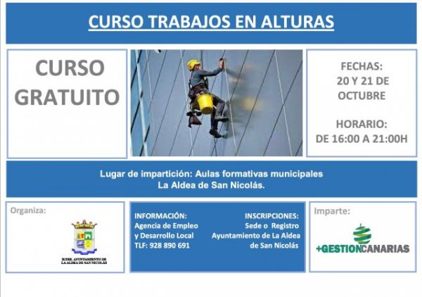 La Aldea: Empleo abre la convocatoria de inscripción para el curso Trabajos en Alturas