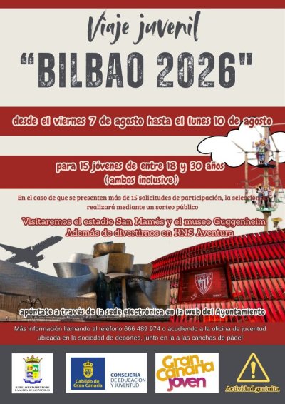 El Ayuntamiento de La Aldea de San Nicolás impulsa el ocio juvenil con un viaje cultural y deportivo a Bilbao