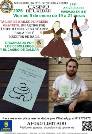 Los Cebolleros y el Casino de Gáldar organizan un Taller Gratuito de &quot;Bailes de Ingenio&quot; con Ángel Vega