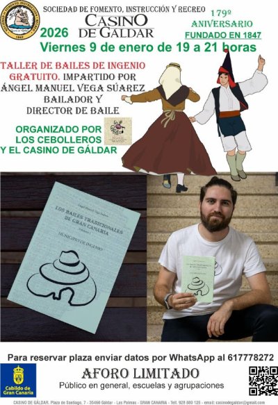 Los Cebolleros y el Casino de G&aacute;ldar organizan un Taller Gratuito de "Bailes de Ingenio" con &Aacute;ngel Vega