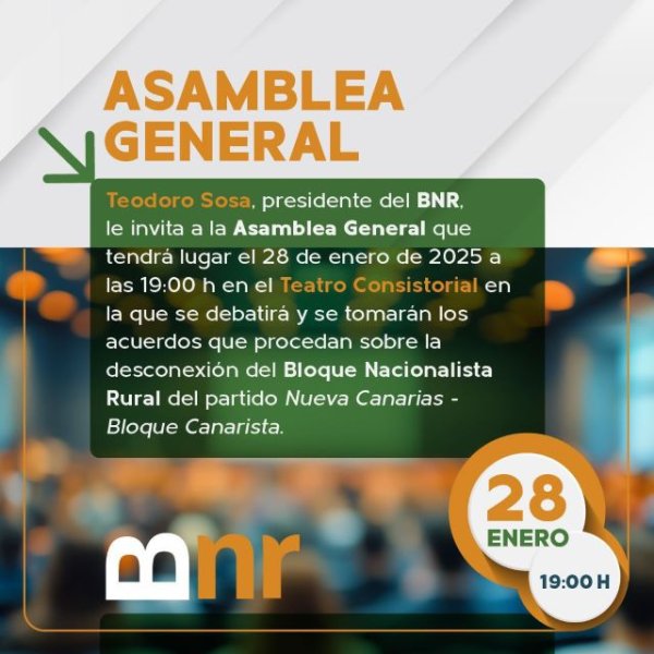 Gáldar: El BNR celebra el martes 28 de enero una Asamblea General sobre la desconexión de Nueva Canarias