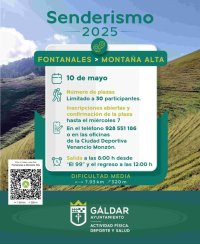 Senderismo: Deportes en G&aacute;ldar contin&uacute;a con el programa de senderos con una ruta el s&aacute;bado 10 de mayo de Fontanales a Monta&ntilde;a Alta
