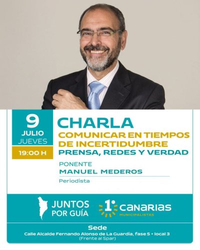 Gu&iacute;a: La sede de Juntos por Gu&iacute;a &ndash; Primero Canarias acoge un encuentro con el periodista Manuel Mederos