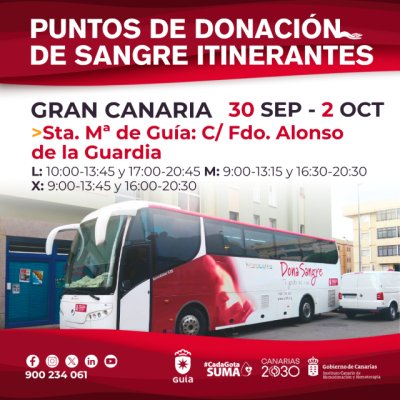 La unidad de donaci&oacute;n de sangre estar&aacute; la pr&oacute;xima semana en Santa Mar&iacute;a de Gu&iacute;a