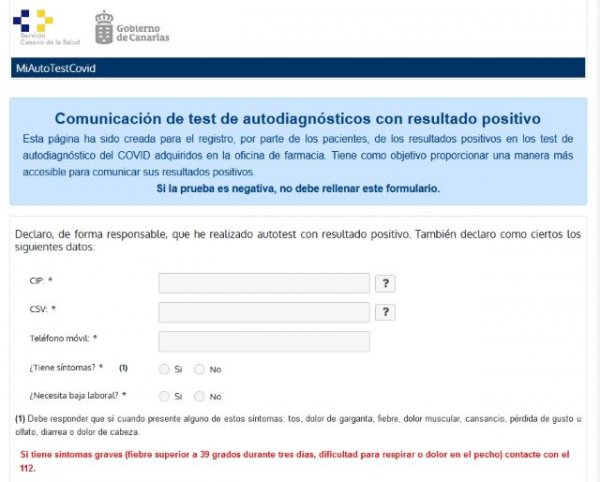 En marcha una web para comunicar el resultado positivo de un test de autodiagnóstico de la COVID-19