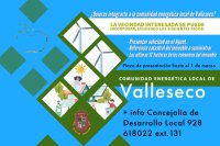 La Comunidad Energética Local de Valleseco, lanza una convocatoria a la población local para que se adhiera