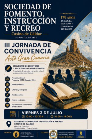 La III Jornada de Convivencia Acte Gran Canaria convertir&aacute; el Casino de G&aacute;ldar en punto de encuentro de la literatura canaria