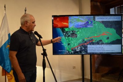 La colada surgida al oeste de Monta&ntilde;a Cogote se derrama sobre la isla baja en la zona de Las Hoyas