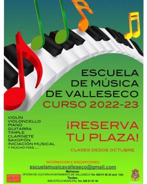 Abierta la matrícula de la Escuela de Música de Valleseco