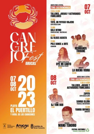 Arucas: Cangrejo Fest con Manu Tenorio, DJ Ulises Acosta, Hermanos Thioune, Natalia Palacios y más sorpresas