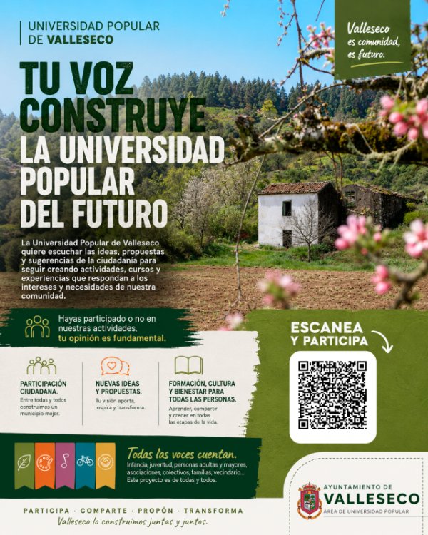 Valleseco impulsa la participaci&oacute;n ciudadana para dise&ntilde;ar la programaci&oacute;n de la Universidad Popular 2026-2027
