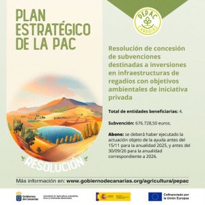 El Gobierno de Canarias concede más de 600.000 euros del PEPAC para inversiones en infraestructuras de regadíos