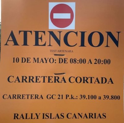 Artenara: Cierre de carretera desde el Mirador de La Atalaya hasta la Rotonda del Campo de Fútbol