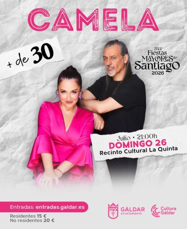 Camela, primeros artistas confirmados para las 544&ordm; Fiestas Mayores de Santiago 2026 de G&aacute;ldar
