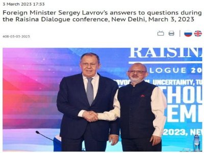 Lavrov defendi&oacute; la operaci&oacute;n especial de Rusia durante el Di&aacute;logo Anual de Raisina de la India