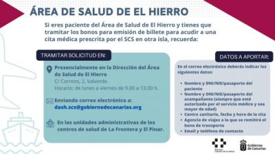 El &Aacute;rea de Salud de El Hierro actualiza los canales para tramitar los bonos de traslado de pacientes