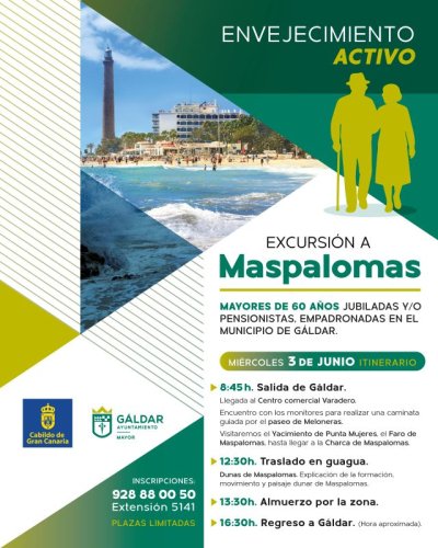 Gáldar: Envejecimiento Activo organiza una salida cultural a Maspalomas el miércoles 3 de junio