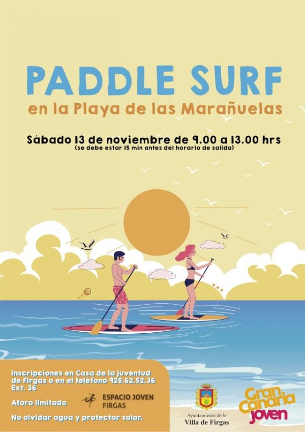 Firgas: &ldquo;Paddle Surf&rdquo; el pr&oacute;ximo d&iacute;a 13 de noviembre, en la playa de las Mara&ntilde;uelas