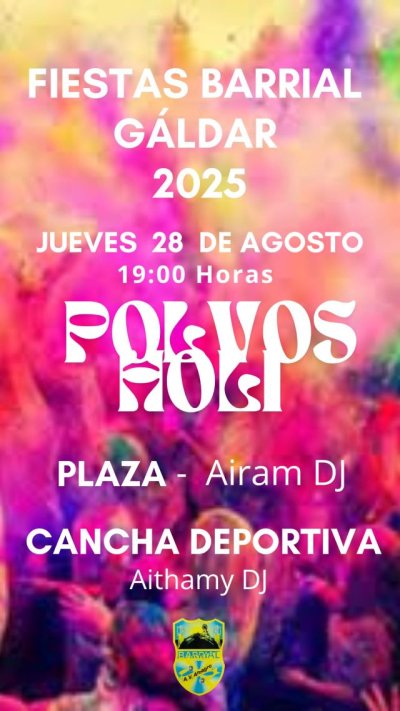Gáldar: Los polvos Holi serán en la Cancha Deportiva de Barrial este jueves 27
