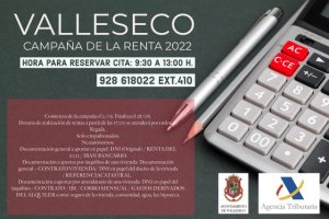 El Ayuntamiento de Valleseco asiste a la población en el servicio de confección de la declaración de la renta 2022