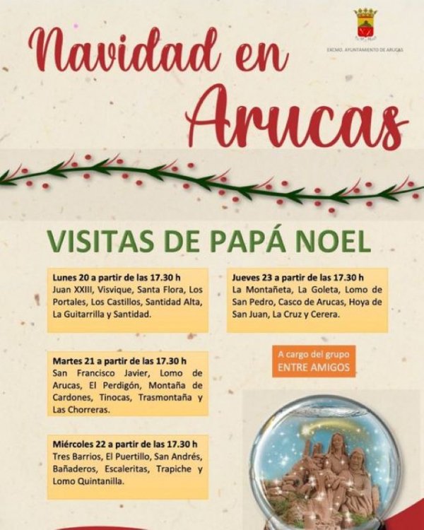 Arucas: Desde hoy, lunes, y hasta el jueves 23 Pap&aacute; Noel visita los distritos de nuestro municipio