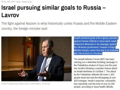 Art&iacute;culo de opini&oacute;n: 'Aclarando la comparaci&oacute;n que hace Lavrov de la &uacute;ltima guerra entre Israel y Ham&aacute;s con la operaci&oacute;n especial de Rusia'