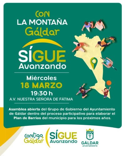 G&aacute;ldar: El barrio La Monta&ntilde;a celebra este 18 de marzo su asamblea del itinerario &lsquo;Contigo, G&aacute;ldar Sigue Avanzando&rsquo;
