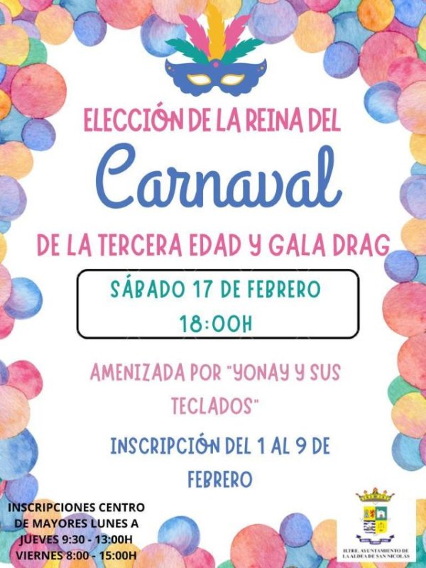 La Aldea: Abierta las inscripciones para participar en la gala de elección de la Reina del Carnaval y del Drag Queen de la Tercera Edad