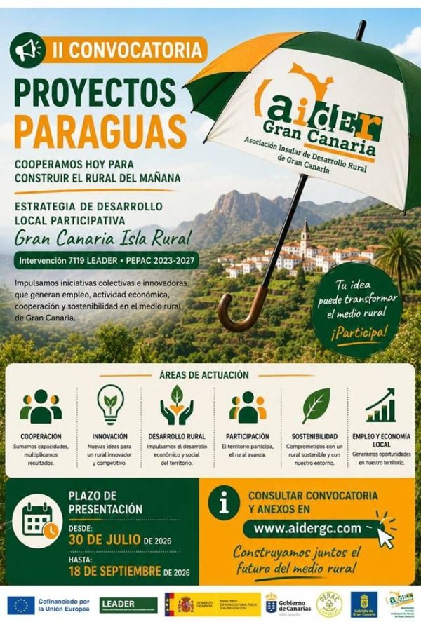 El Ayuntamiento de Gu&iacute;a informa de la II Convocatoria de Proyectos Paraguas de AIDER Gran Canaria