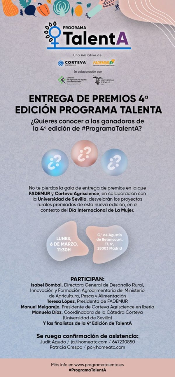 4ª edición del Programa TalentA:  Entrega de los premios del Programa TalentA para el impulso de las mujeres rurales
