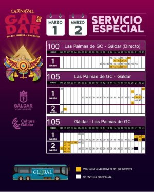 La Cabalgata del Carnaval de Gáldar contará con refuerzo de guaguas con Las Palmas de Gran Canaria