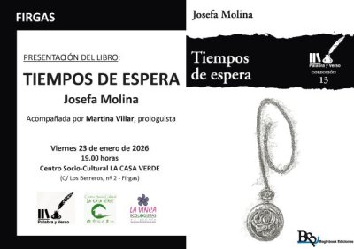 Villa de Firgas: El libro &ldquo;Tiempos de espera&rdquo;, de Josefa Molina se presenta en La Casa Verde el viernes 23 de enero