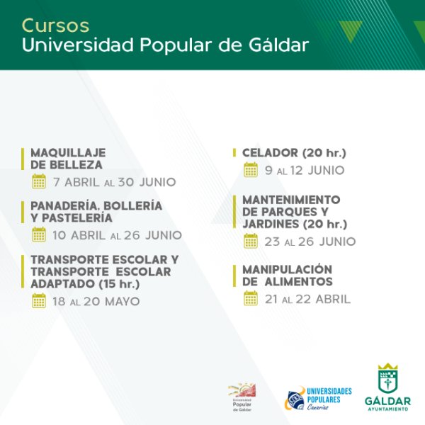 La Universidad Popular de G&aacute;ldar oferta nuevos cursos en los meses de abril, mayo y junio